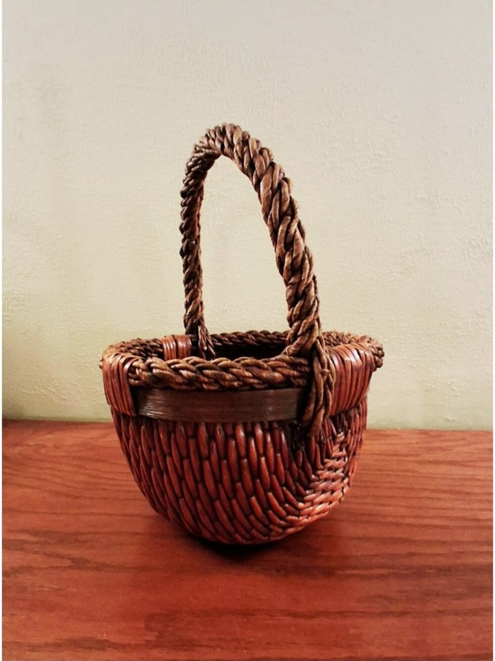 Antique Chinese Gathering Basket Woven Willow Farmhouse